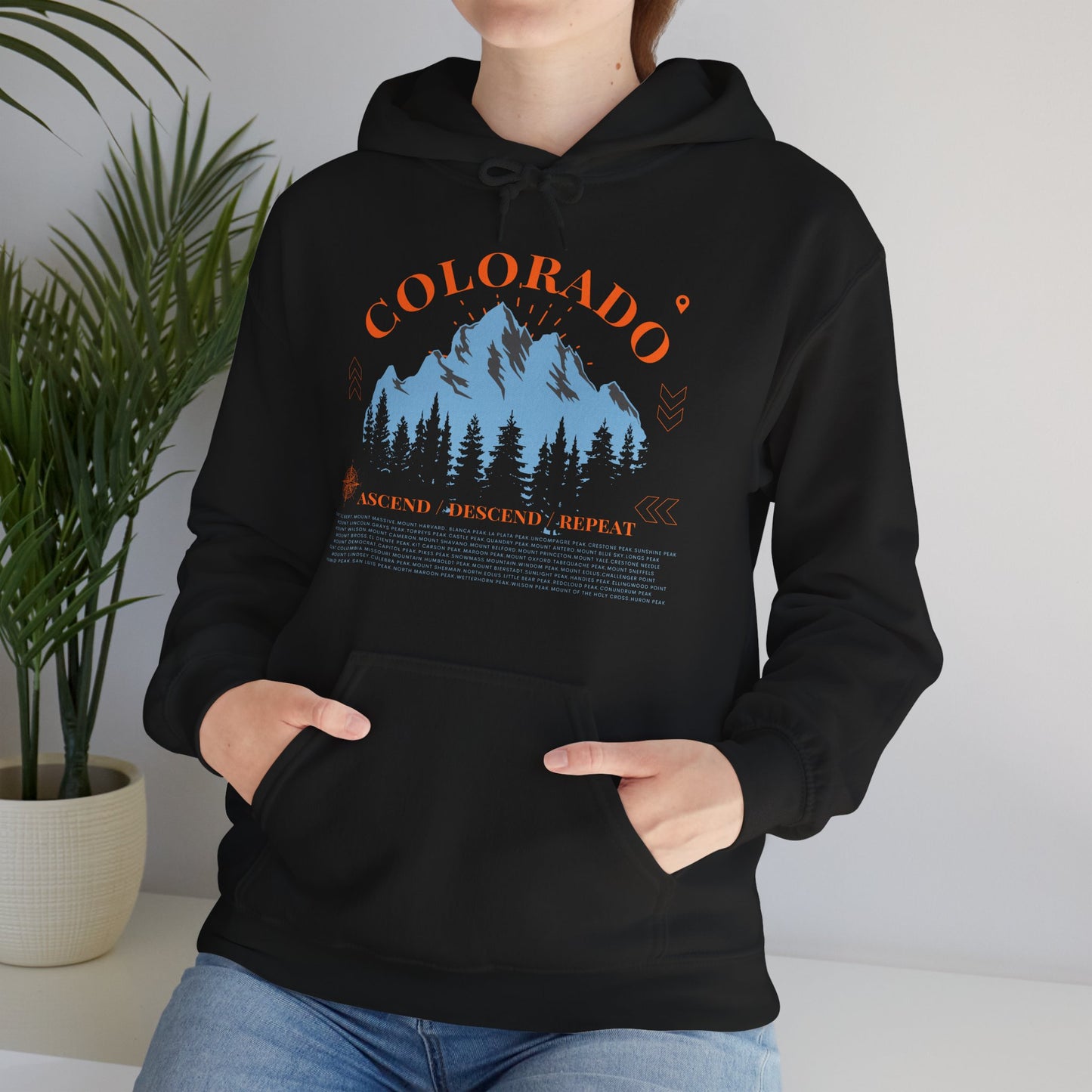 Women's Colorado 14ers Mountain Hoodie (Unisex Sizing) — Ascend/Descend/Repeat Mountain Climbing Graphic - Lucky Outfitters Adventure Pullover