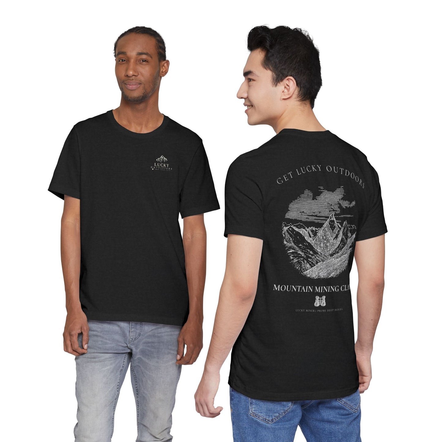 Get Lucky Outdoors Unisex Vintage Mountain Tee — "Lucky Miners Probe Deep Holes"