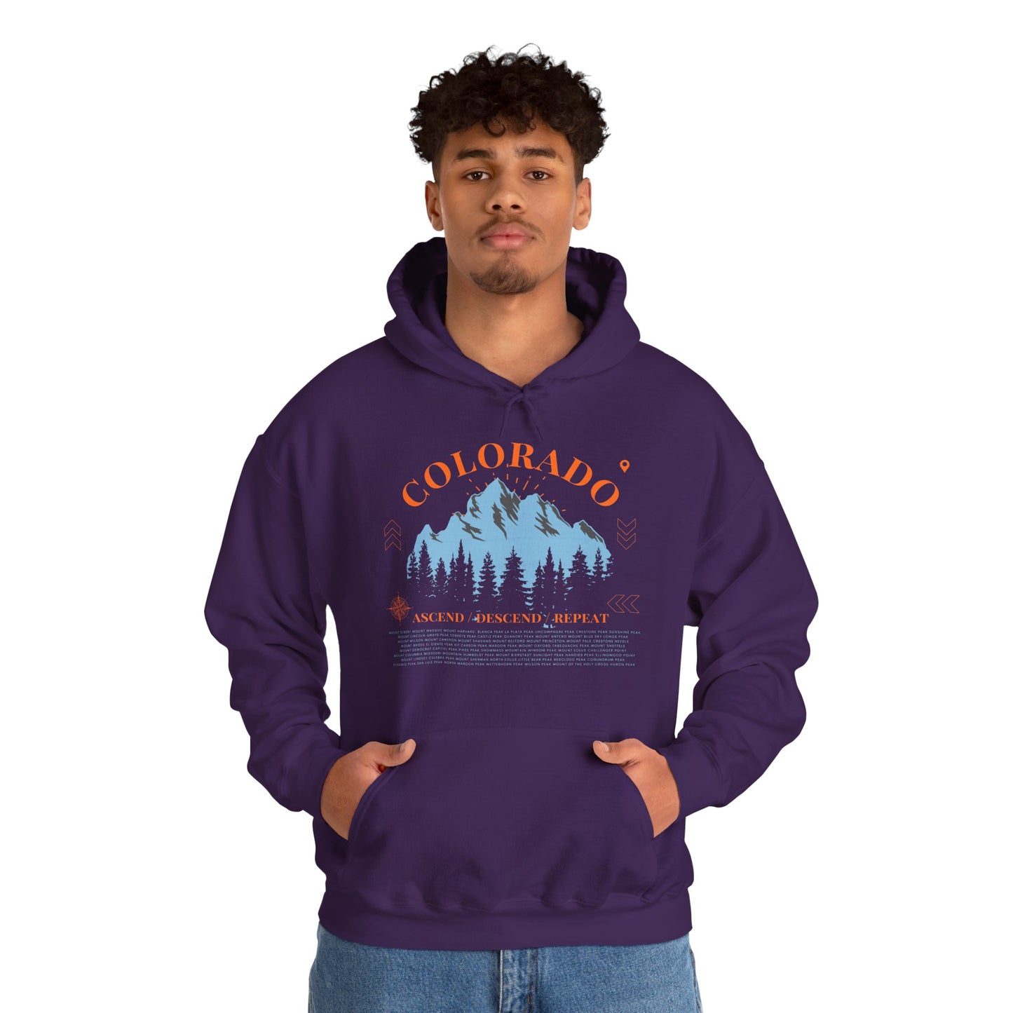 Men's Colorado 14ers Mountain Hoodie — Ascend/Descend/Repeat Mountain Climbing Graphic - Lucky Outfitters Adventure Pullover