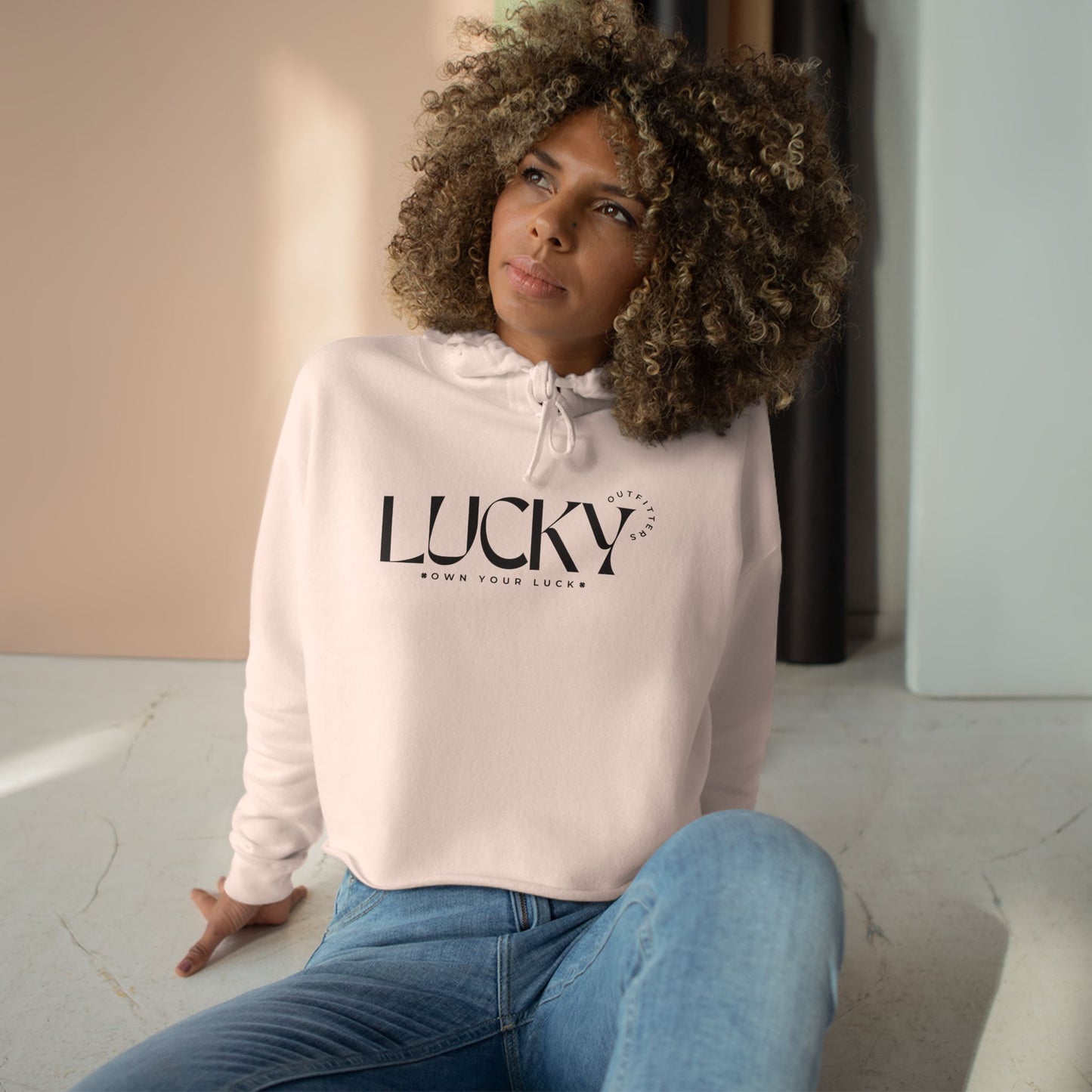 Women's Lucky Outfitters Crop Hoodie — Black logo