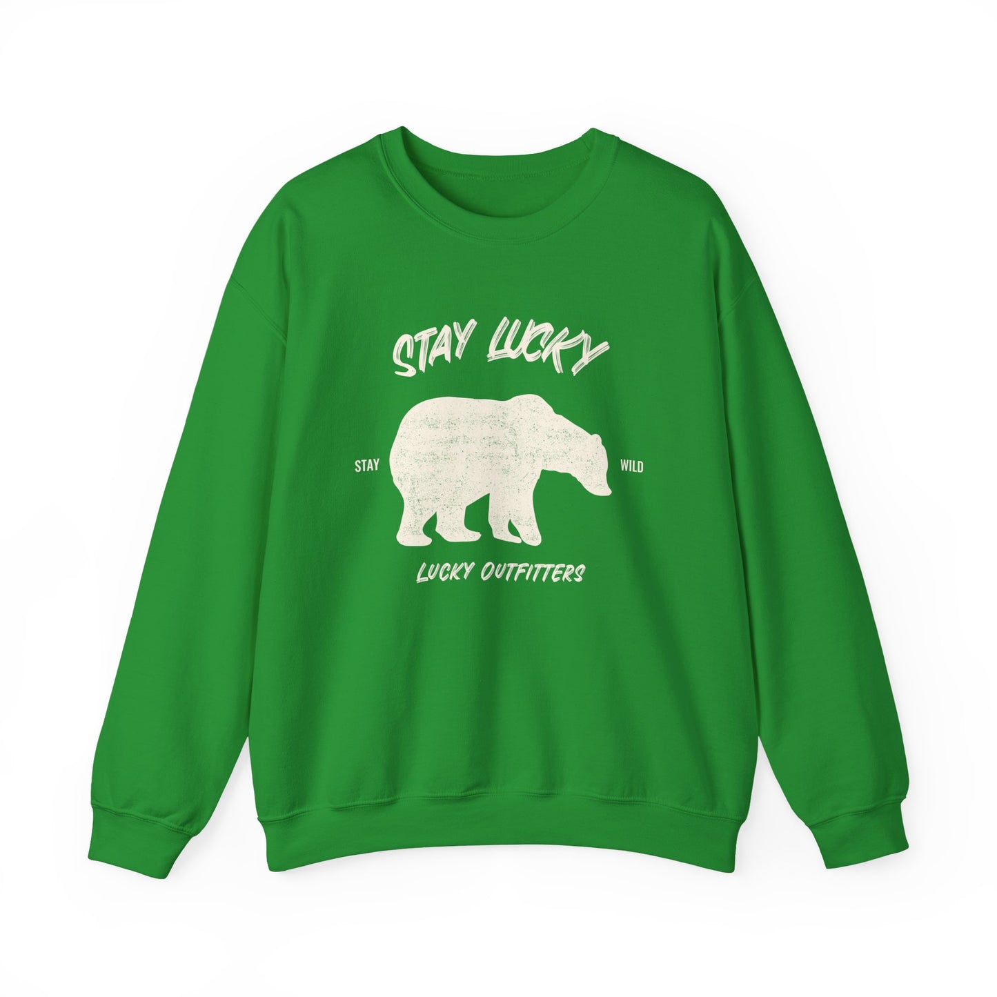 Stay Lucky Bear Unisex Crewneck Sweatshirt (Unisex Sizing) — Vintage Bear Graphic Pullover