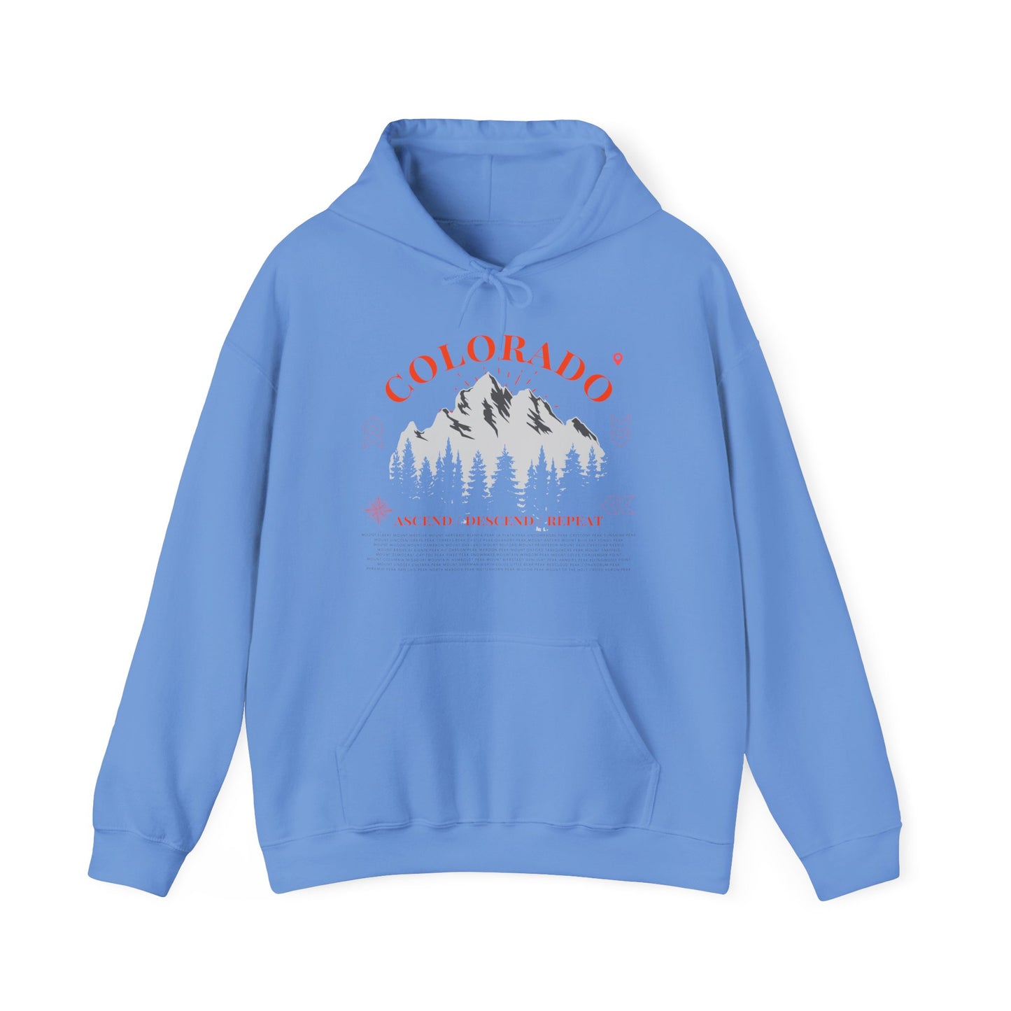 Men's Colorado 14ers Mountain Hoodie — Ascend/Descend/Repeat White Mountain Climbing Graphic - Lucky Outfitters Adventure Pullover