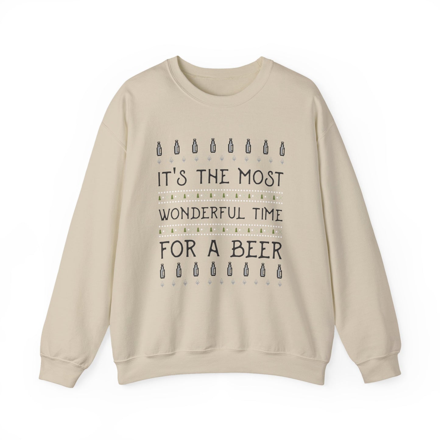 Beer Holiday Sweatshirt (Unisex Sizing) — "It's the Most Wonderful Time for a Beer" Cozy Crewneck