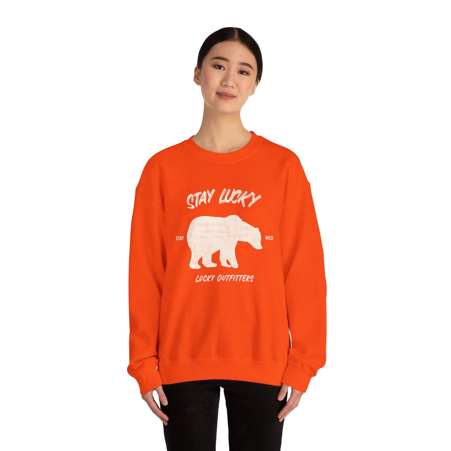 Stay Lucky Bear Unisex Crewneck Sweatshirt (Unisex Sizing) — Vintage Bear Graphic Pullover