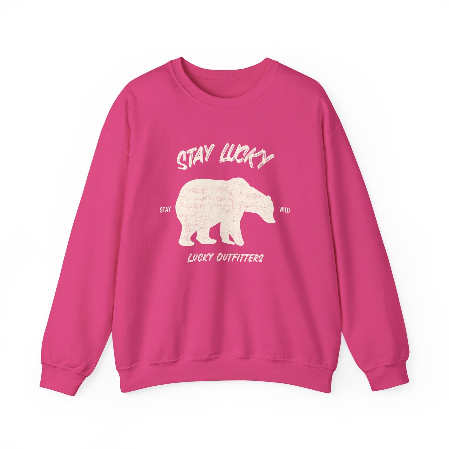 Stay Lucky Bear Unisex Crewneck Sweatshirt (Unisex Sizing) — Vintage Bear Graphic Pullover