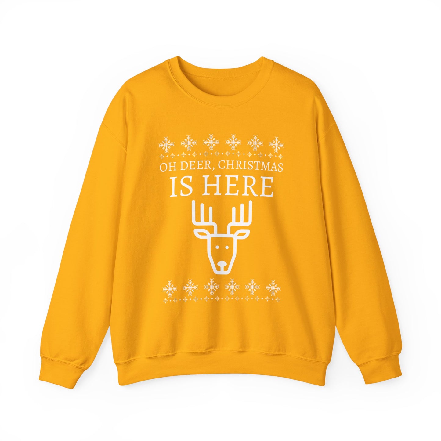 Christmas Reindeer Sweatshirt (Unisex sizing) - "Oh Deer, Christmas Is Here" Holiday Crewneck