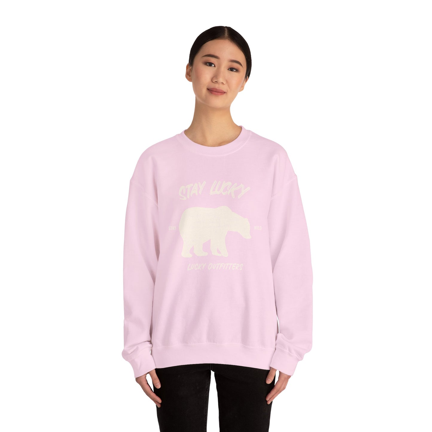 Stay Lucky Bear Unisex Crewneck Sweatshirt (Unisex Sizing) — Vintage Bear Graphic Pullover