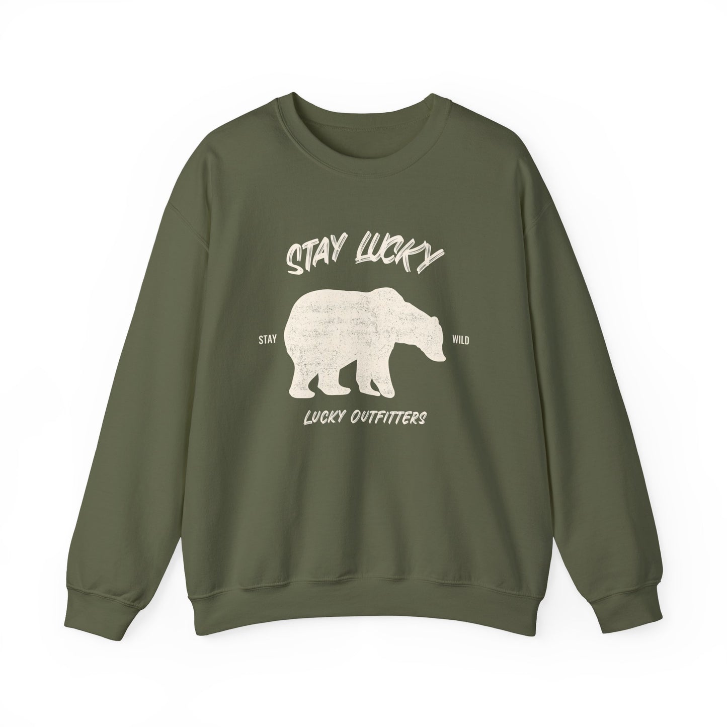 Stay Lucky Bear Unisex Crewneck Sweatshirt (Unisex Sizing) — Vintage Bear Graphic Pullover