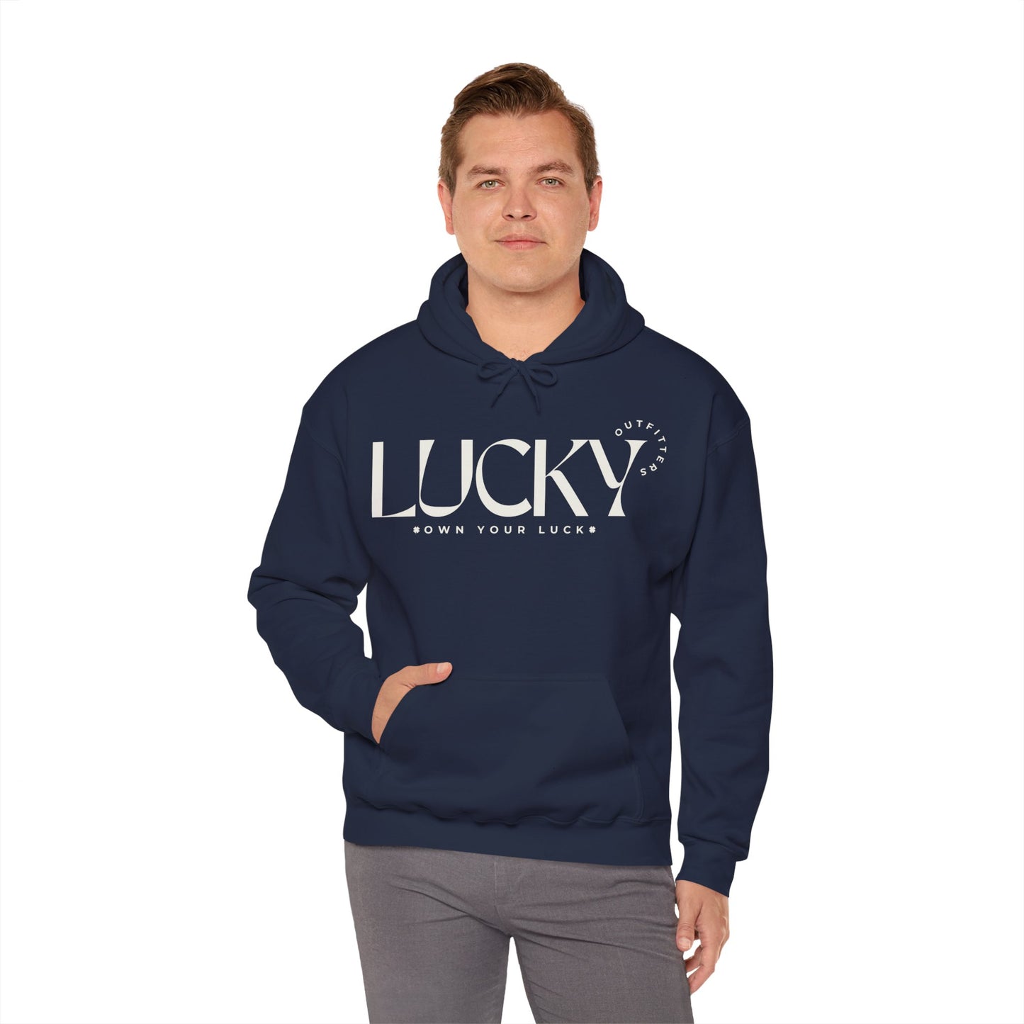 Men's Lucky Hoodie - LUCKY Outfitters Off White Graphic Unisex Pullover