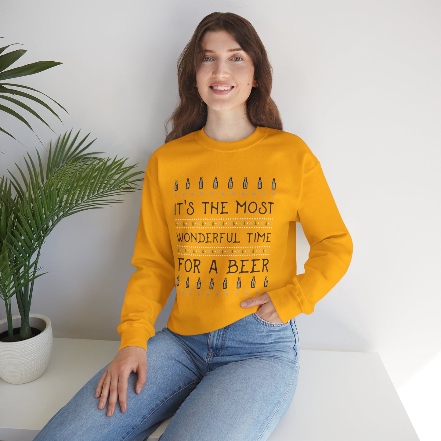 Beer Holiday Sweatshirt (Unisex Sizing) — "It's the Most Wonderful Time for a Beer" Cozy Crewneck
