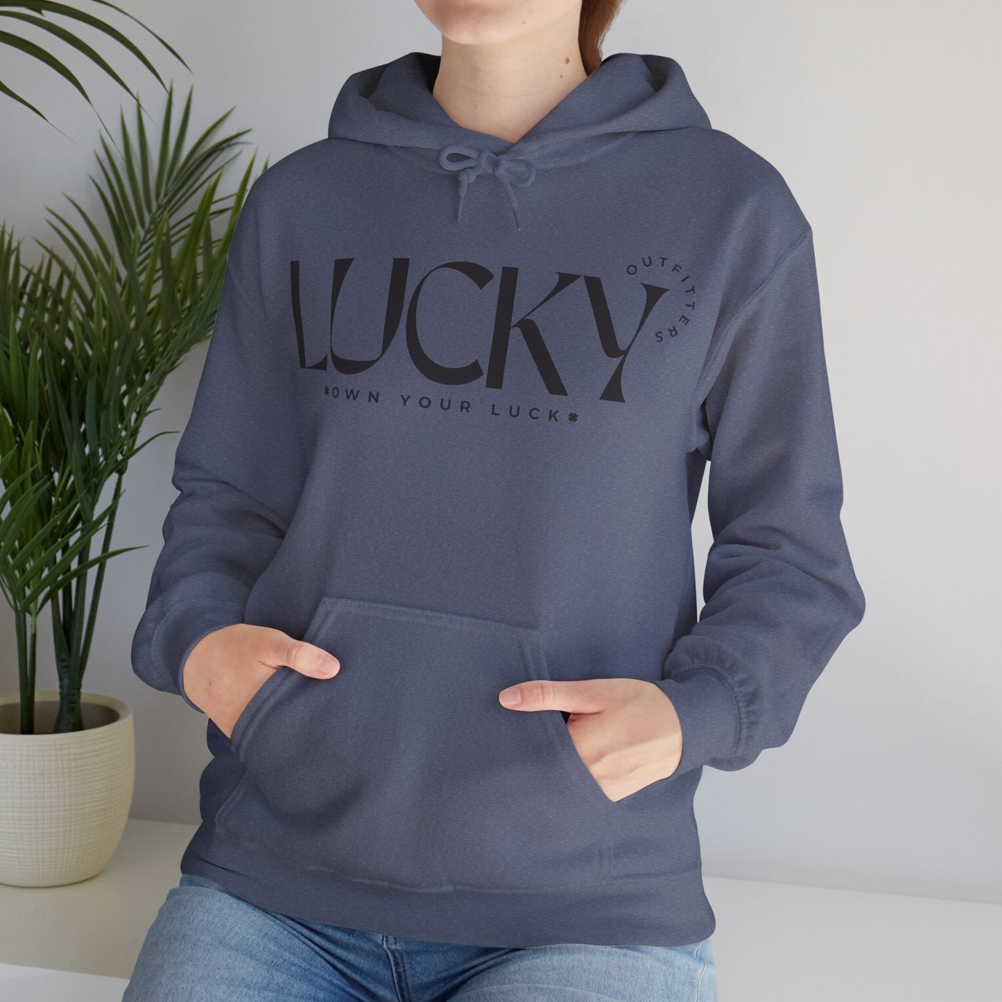 Women's Lucky Hoodie (Unisex Sizing) - LUCKY OUTFITTERS Dark Gray Graphic Pullover