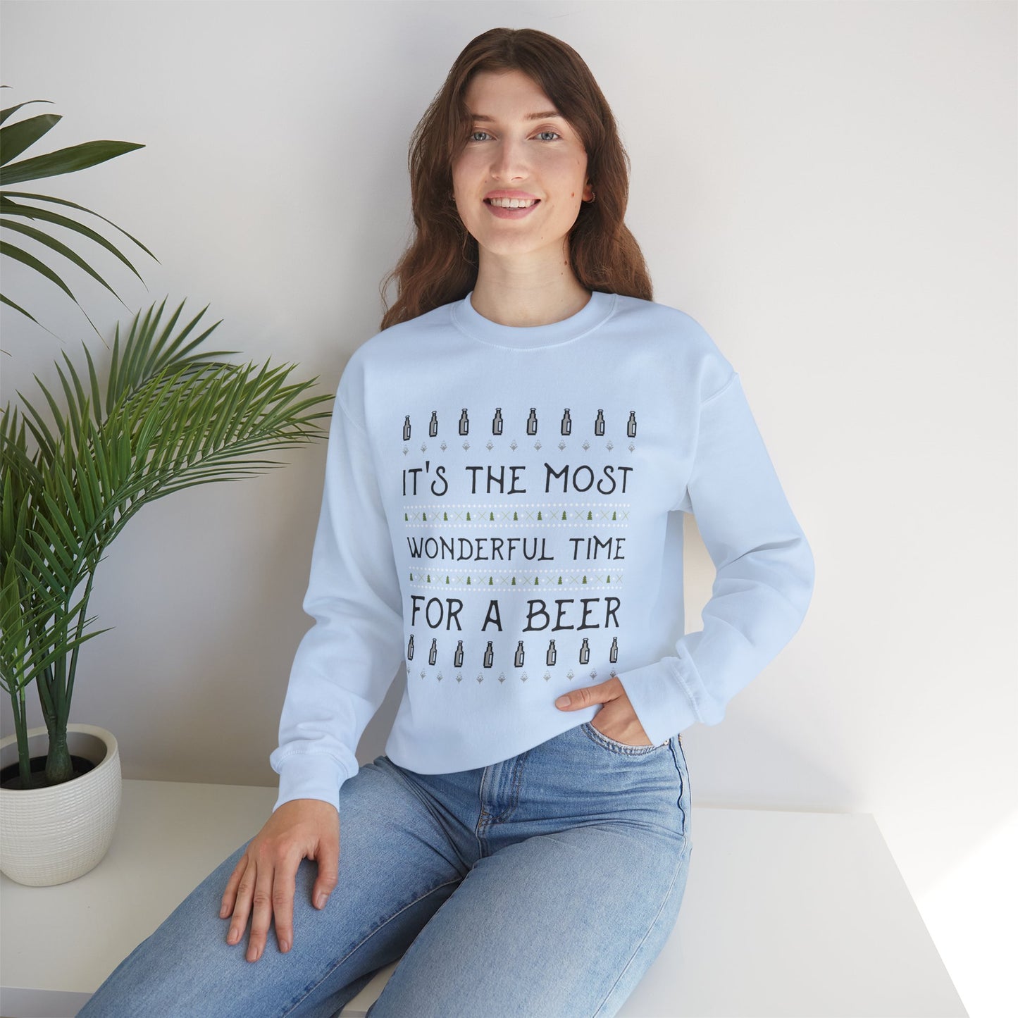 Beer Holiday Sweatshirt (Unisex Sizing) — "It's the Most Wonderful Time for a Beer" Cozy Crewneck