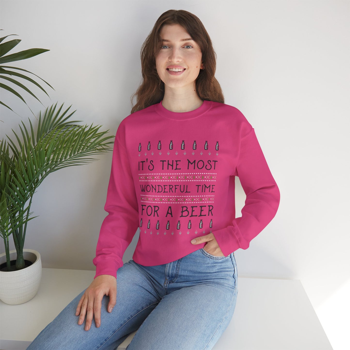 Beer Holiday Sweatshirt (Unisex Sizing) — "It's the Most Wonderful Time for a Beer" Cozy Crewneck