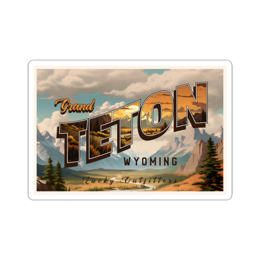 Grand Teton Wyoming Vintage Travel Sticker — Kiss-Cut Scenic Decal