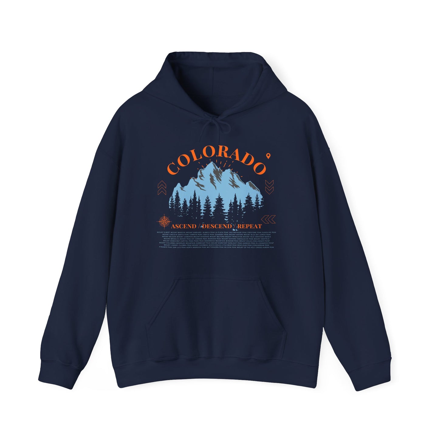 Men's Colorado 14ers Mountain Hoodie — Ascend/Descend/Repeat Mountain Climbing Graphic - Lucky Outfitters Adventure Pullover