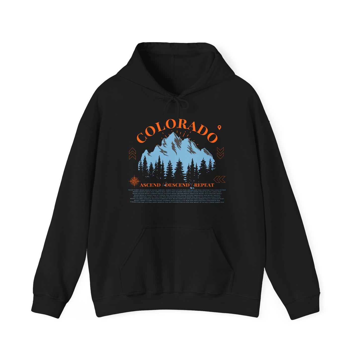 Women's Colorado 14ers Mountain Hoodie (Unisex Sizing) — Ascend/Descend/Repeat Mountain Climbing Graphic - Lucky Outfitters Adventure Pullover