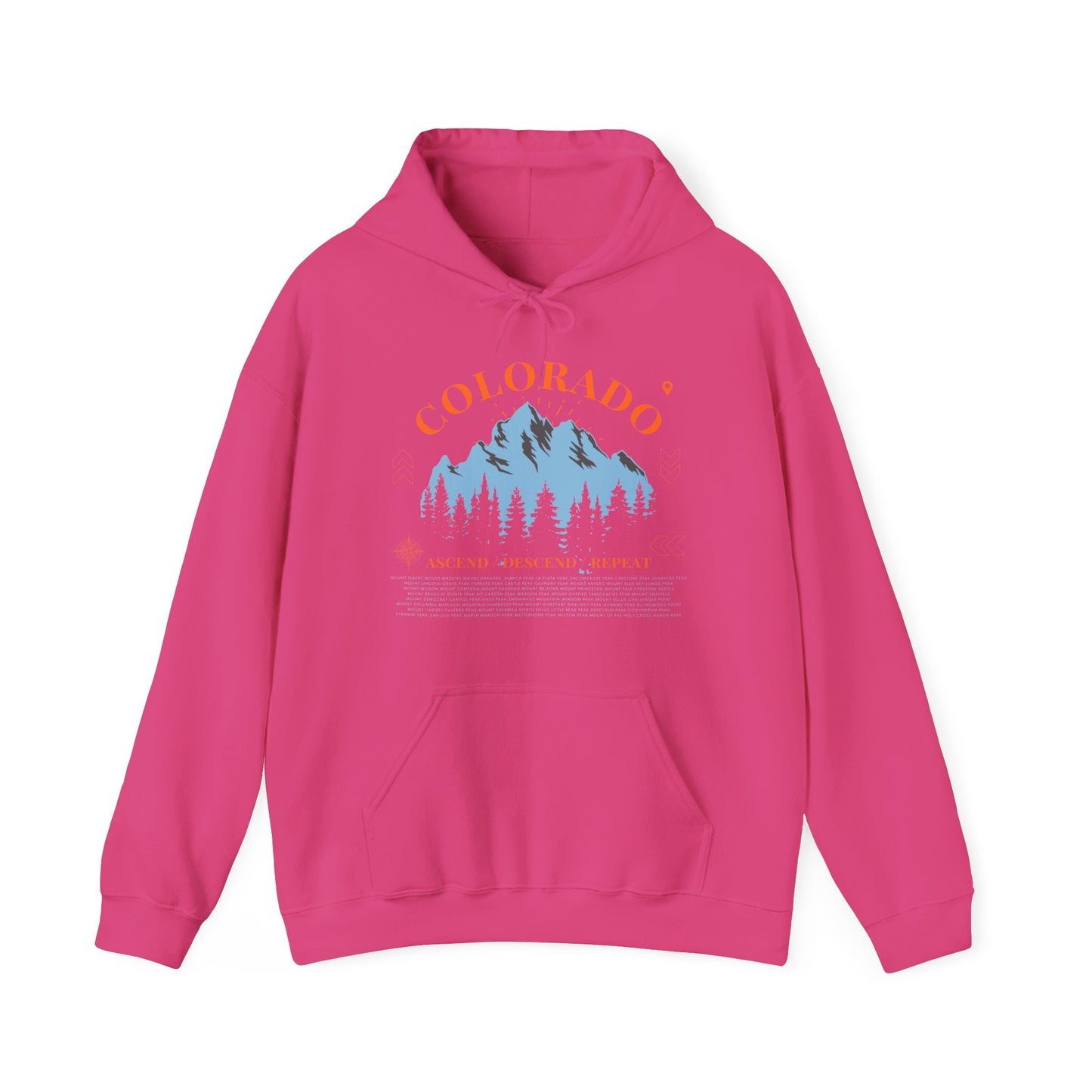 Women's Colorado 14ers Mountain Hoodie (Unisex Sizing) — Ascend/Descend/Repeat Mountain Climbing Graphic - Lucky Outfitters Adventure Pullover
