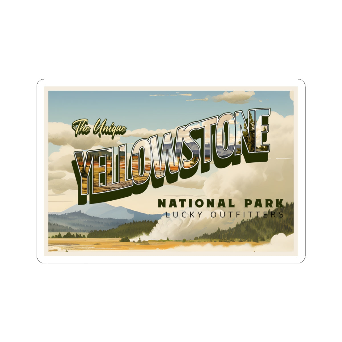 The Unique Yellowstone National Park - Retro Postcard Sticker