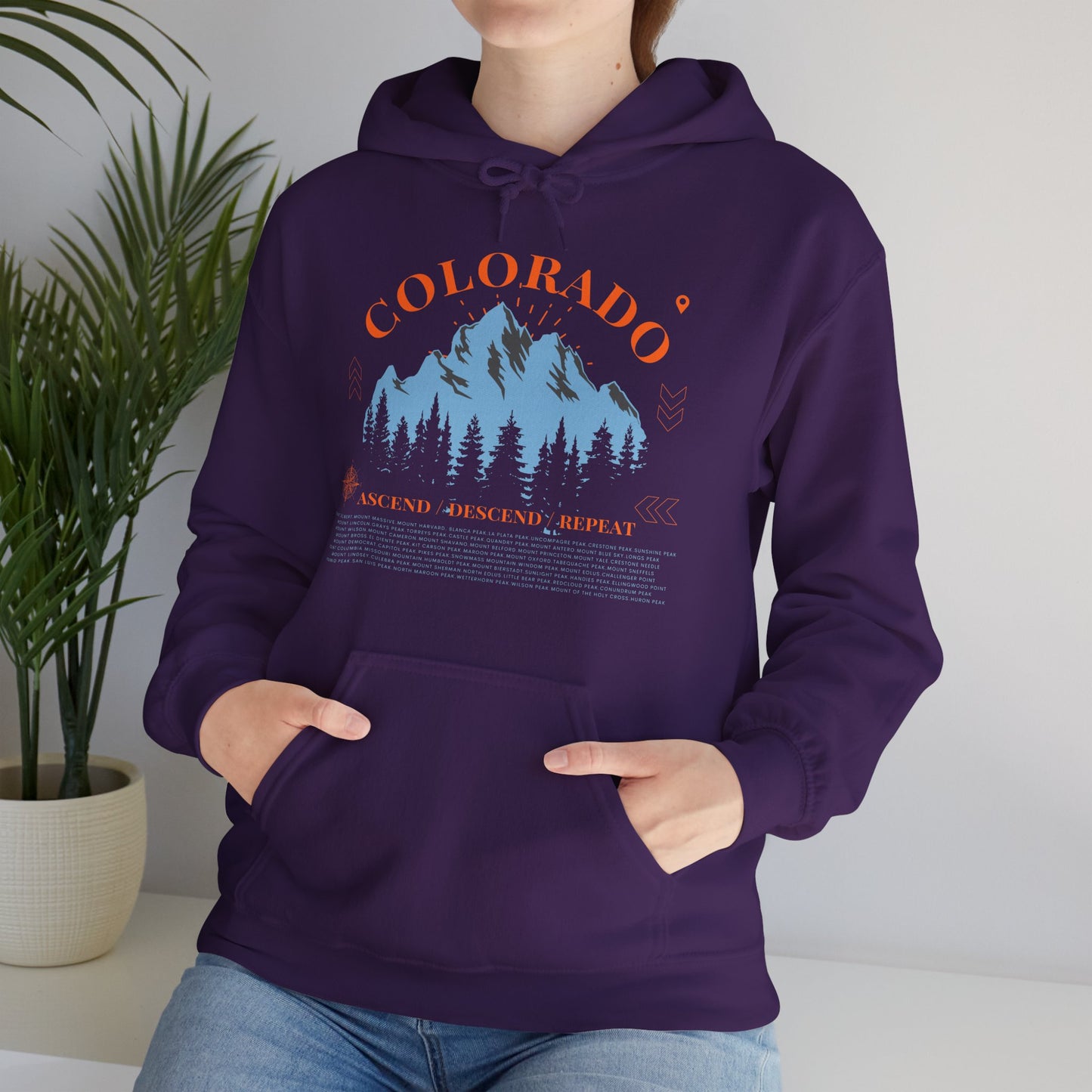 Women's Colorado 14ers Mountain Hoodie (Unisex Sizing) — Ascend/Descend/Repeat Mountain Climbing Graphic - Lucky Outfitters Adventure Pullover