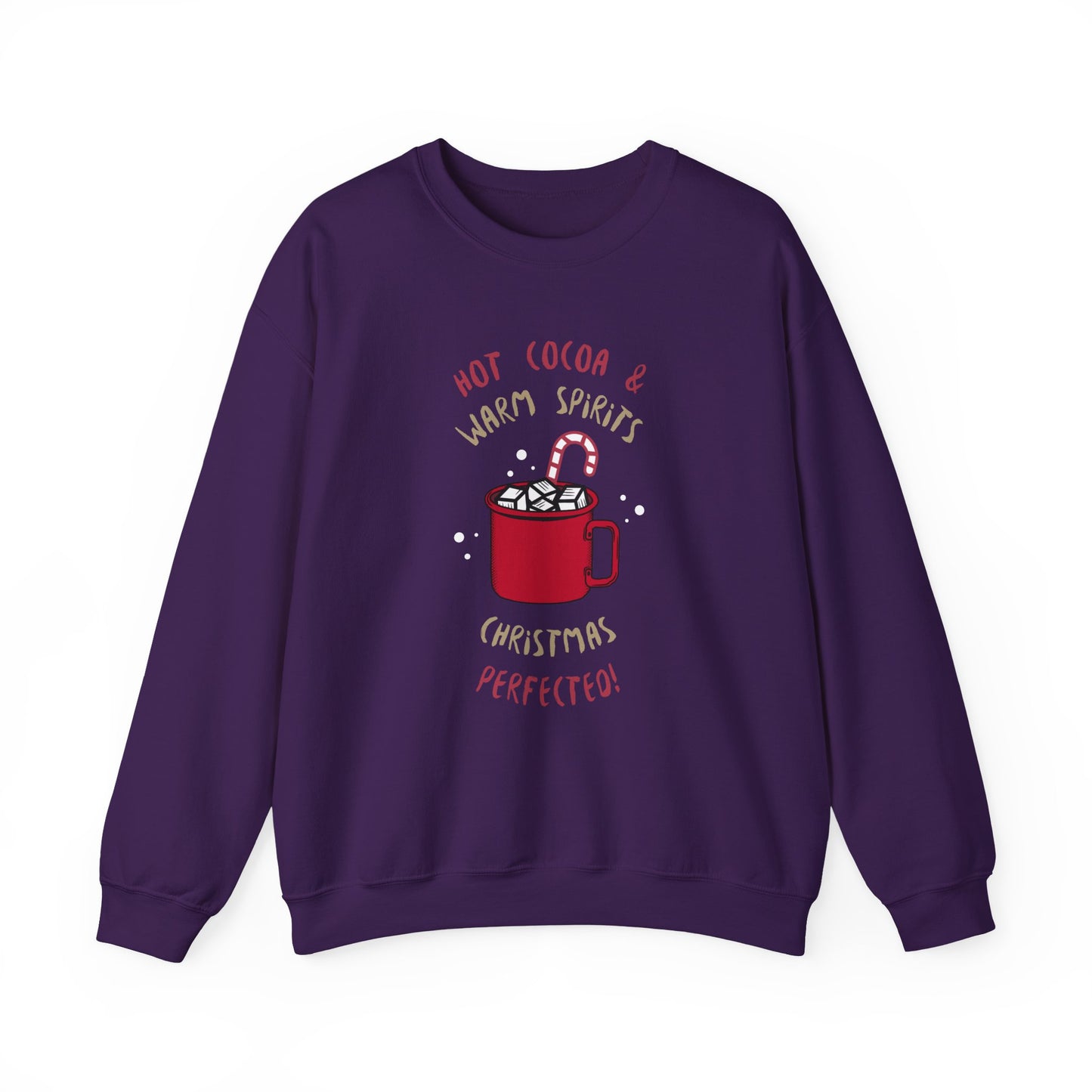 Christmas Hot Cocoa Sweatshirt (Unisex Sizing) — "Hot Cocoa & Warm Spirits, Christmas Perfection" Cozy Holiday Crewneck