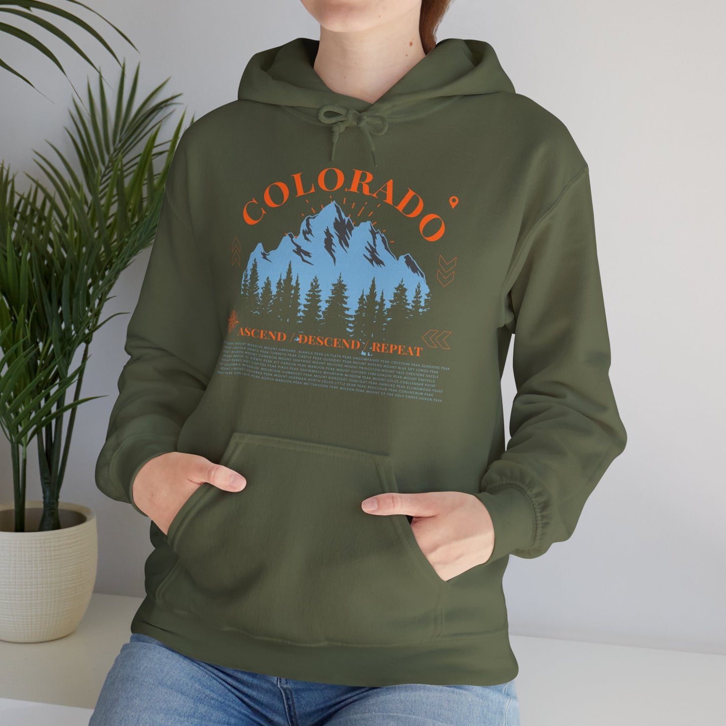 Women's Colorado 14ers Mountain Hoodie (Unisex Sizing) — Ascend/Descend/Repeat Mountain Climbing Graphic - Lucky Outfitters Adventure Pullover