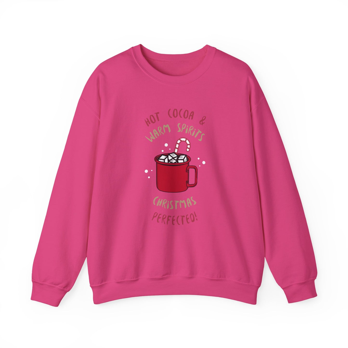 Christmas Hot Cocoa Sweatshirt (Unisex Sizing) — "Hot Cocoa & Warm Spirits, Christmas Perfection" Cozy Holiday Crewneck