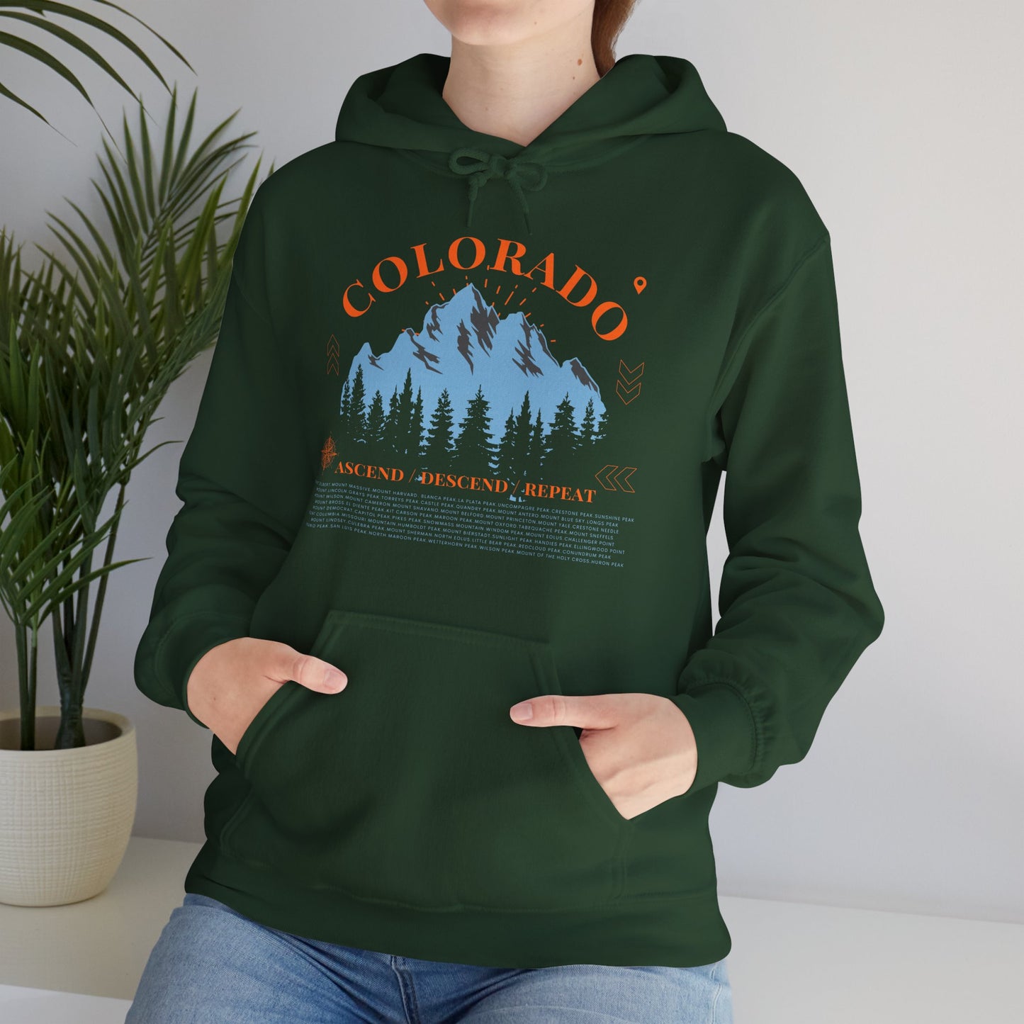 Women's Colorado 14ers Mountain Hoodie (Unisex Sizing) — Ascend/Descend/Repeat Mountain Climbing Graphic - Lucky Outfitters Adventure Pullover