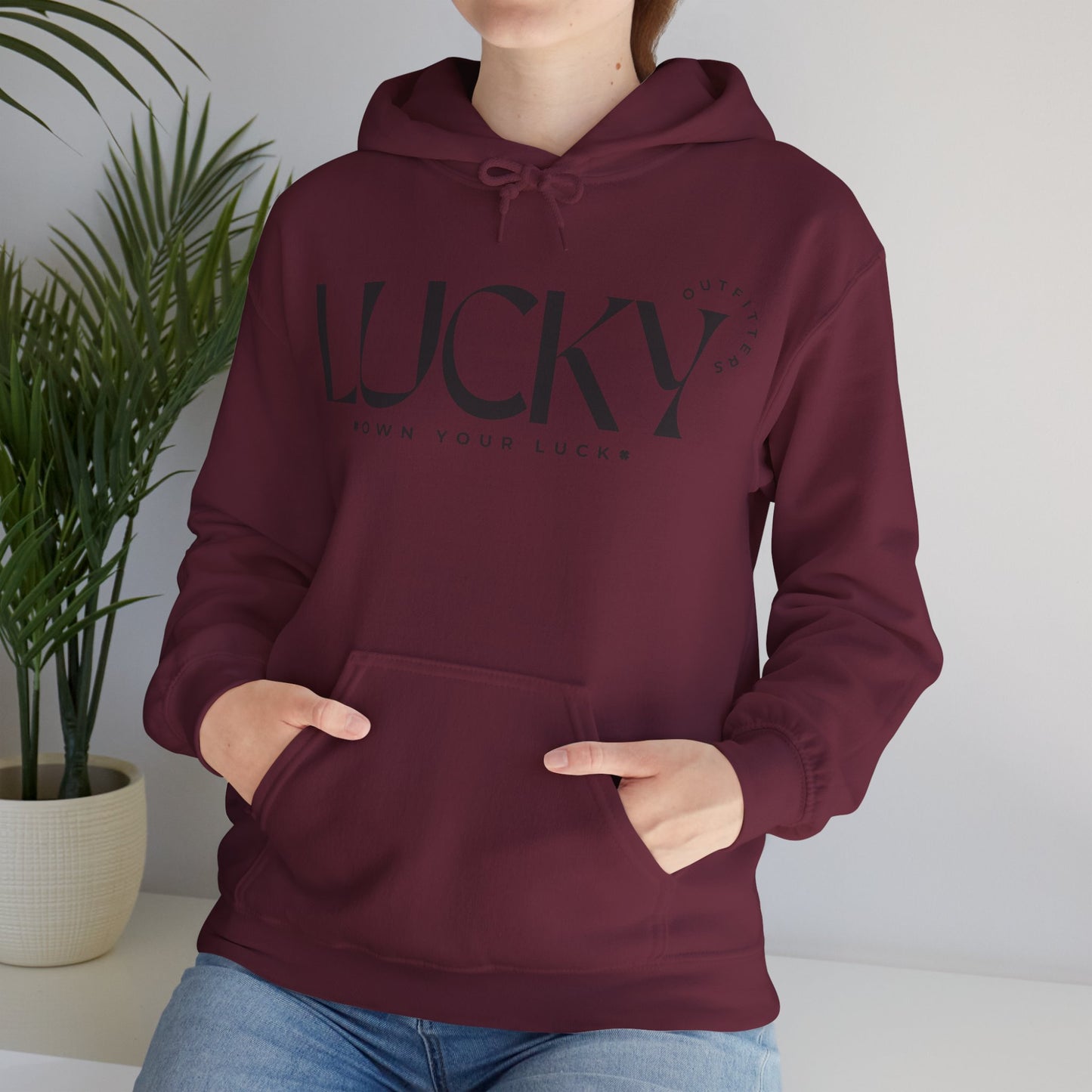 Women's Lucky Hoodie (Unisex Sizing) - LUCKY OUTFITTERS Dark Gray Graphic Pullover