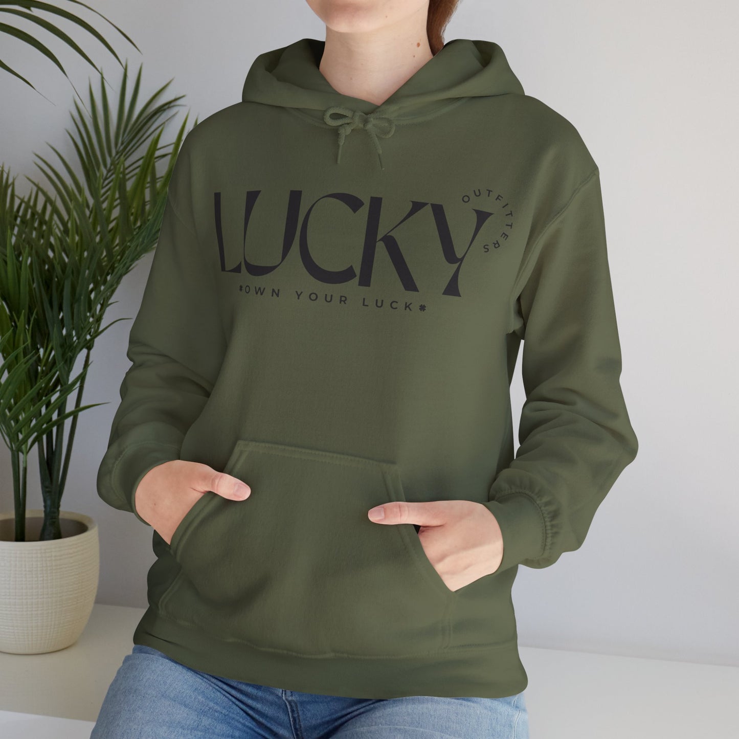 Women's Lucky Hoodie (Unisex Sizing) - LUCKY OUTFITTERS Dark Gray Graphic Pullover