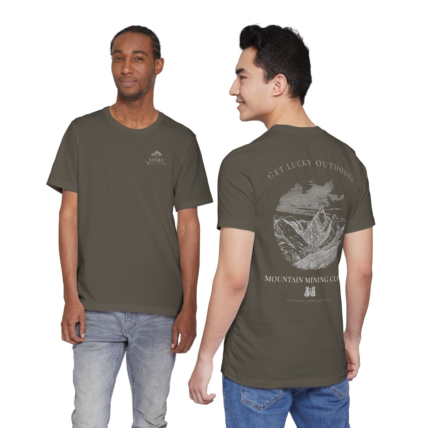 Get Lucky Outdoors Unisex Vintage Mountain Tee — "Lucky Miners Probe Deep Holes"