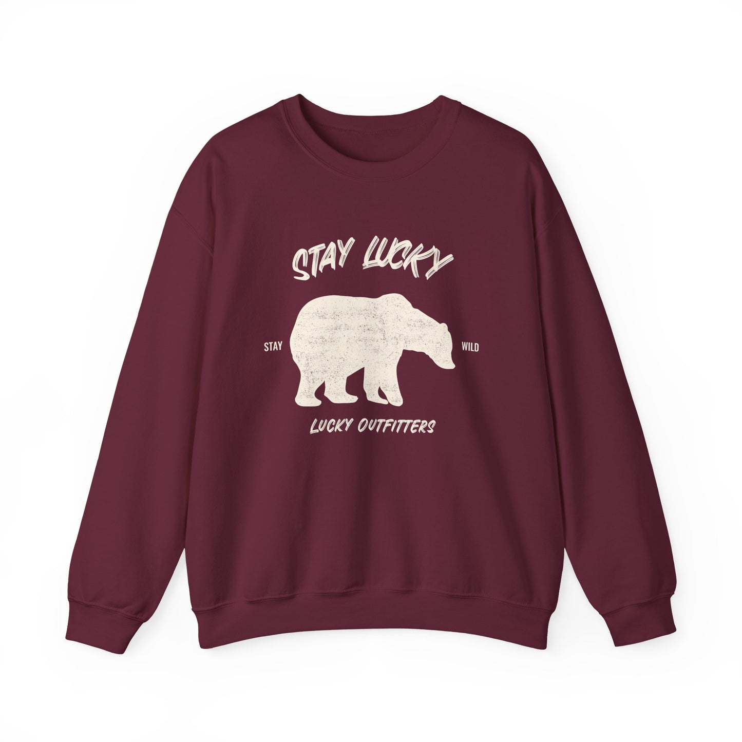 Stay Lucky Bear Unisex Crewneck Sweatshirt (Unisex Sizing) — Vintage Bear Graphic Pullover