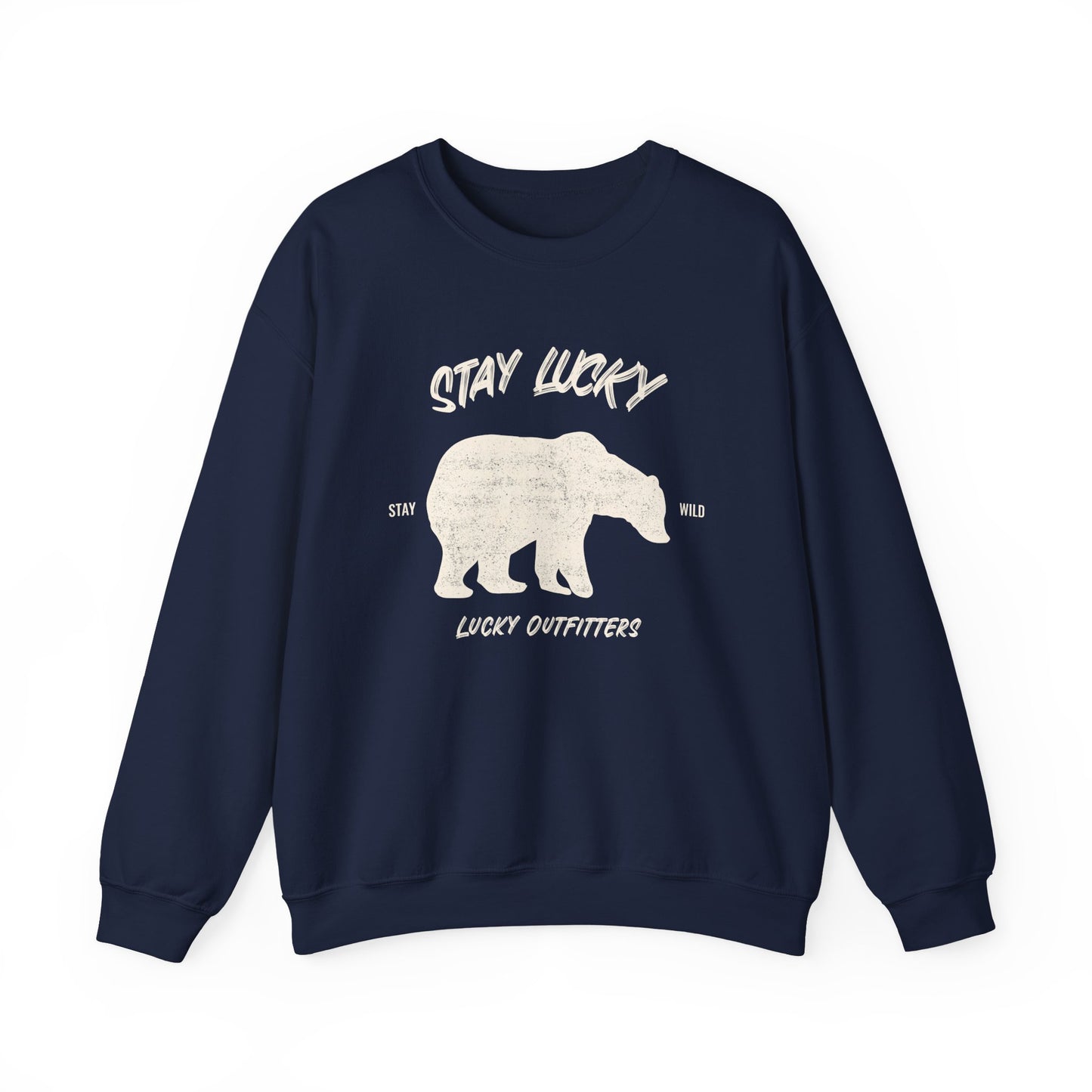 Stay Lucky Bear Unisex Crewneck Sweatshirt (Unisex Sizing) — Vintage Bear Graphic Pullover