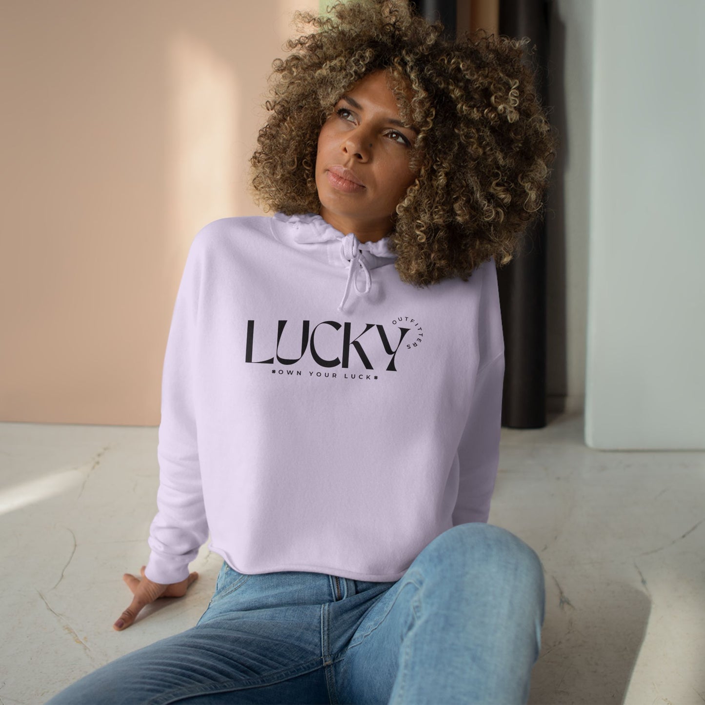Women's Lucky Outfitters Crop Hoodie — Black logo