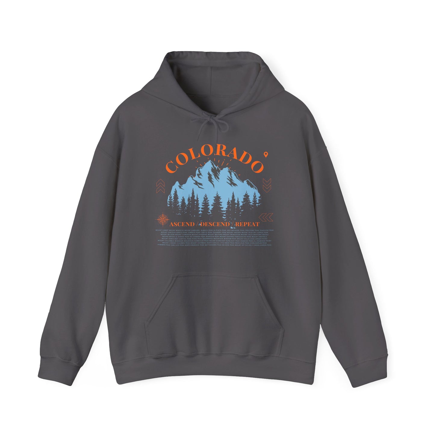 Men's Colorado 14ers Mountain Hoodie — Ascend/Descend/Repeat Mountain Climbing Graphic - Lucky Outfitters Adventure Pullover