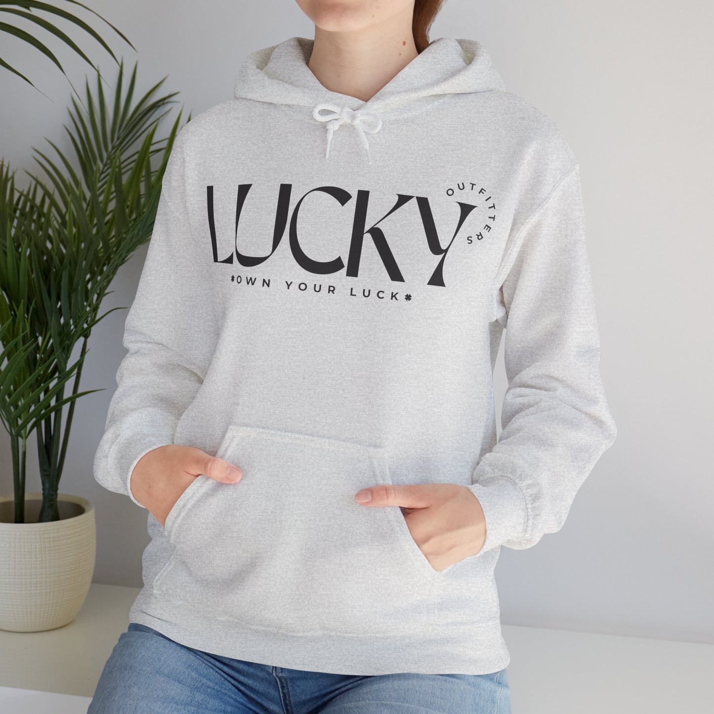 Women's Lucky Hoodie (Unisex Sizing) - LUCKY OUTFITTERS Dark Gray Graphic Pullover