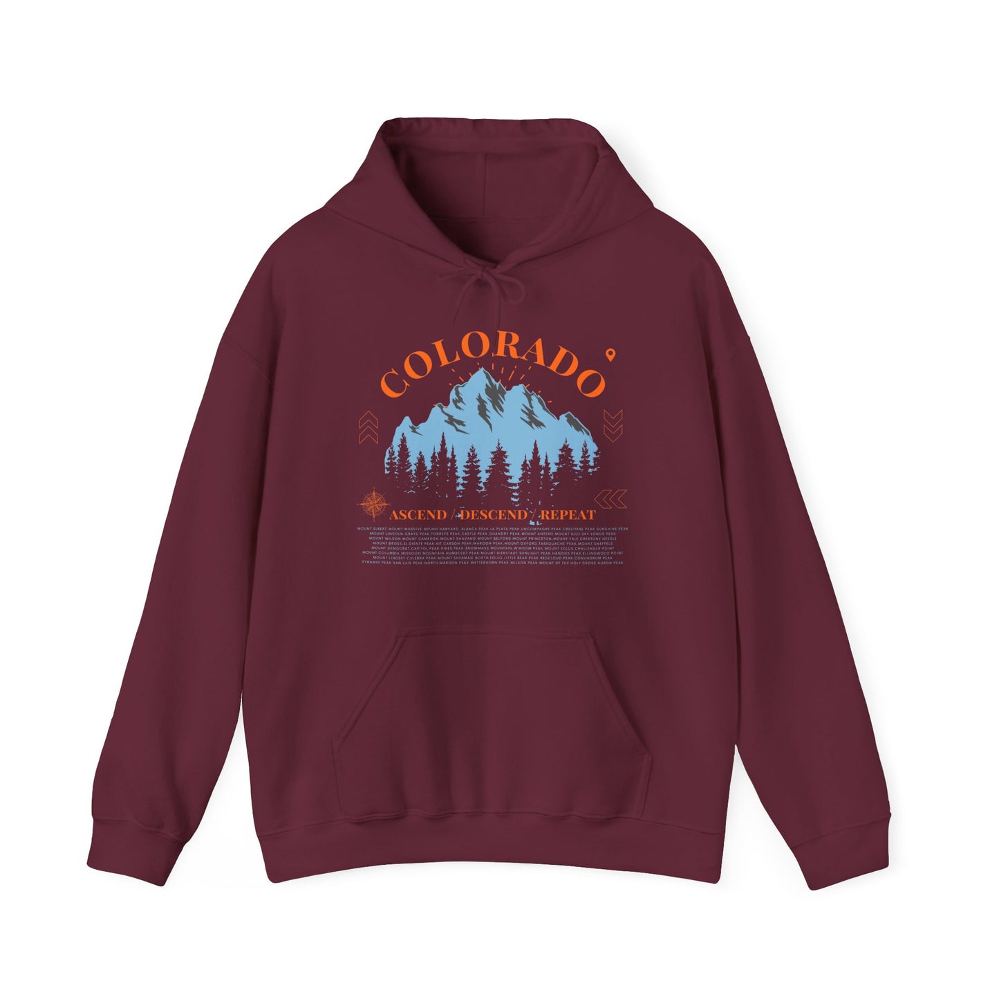 Men's Colorado 14ers Mountain Hoodie — Ascend/Descend/Repeat Mountain Climbing Graphic - Lucky Outfitters Adventure Pullover