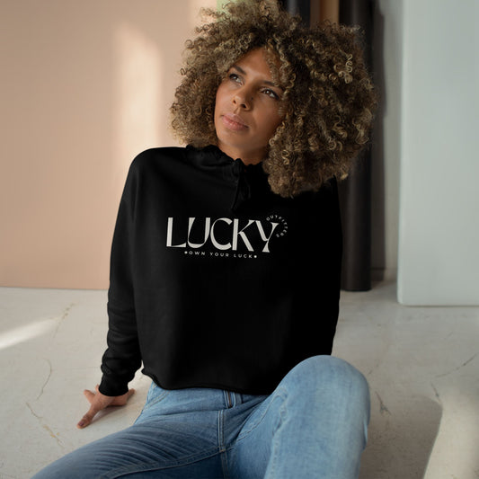 Women's Lucky Outfitters Crop Hoodie — ‘Off White Logo