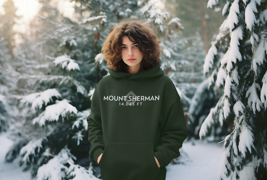 Women's Mount Sherman 14,043 ft Summit Hoodie (Unisex Sizing) - 14ER SUMMIT SERIES - Souvenir Pullover by Lucky Outfitters