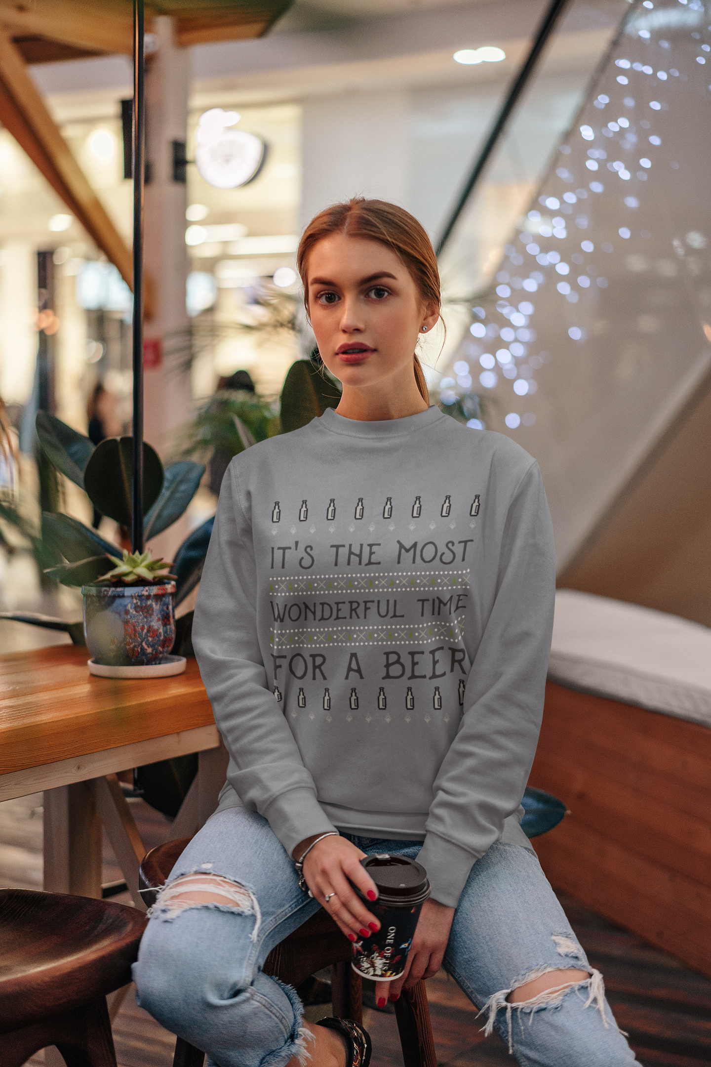 Beer Holiday Sweatshirt (Unisex Sizing) — "It's the Most Wonderful Time for a Beer" Cozy Crewneck