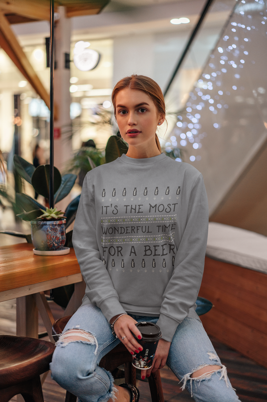 Beer Holiday Sweatshirt (Unisex Sizing) — "It's the Most Wonderful Time for a Beer" Cozy Crewneck