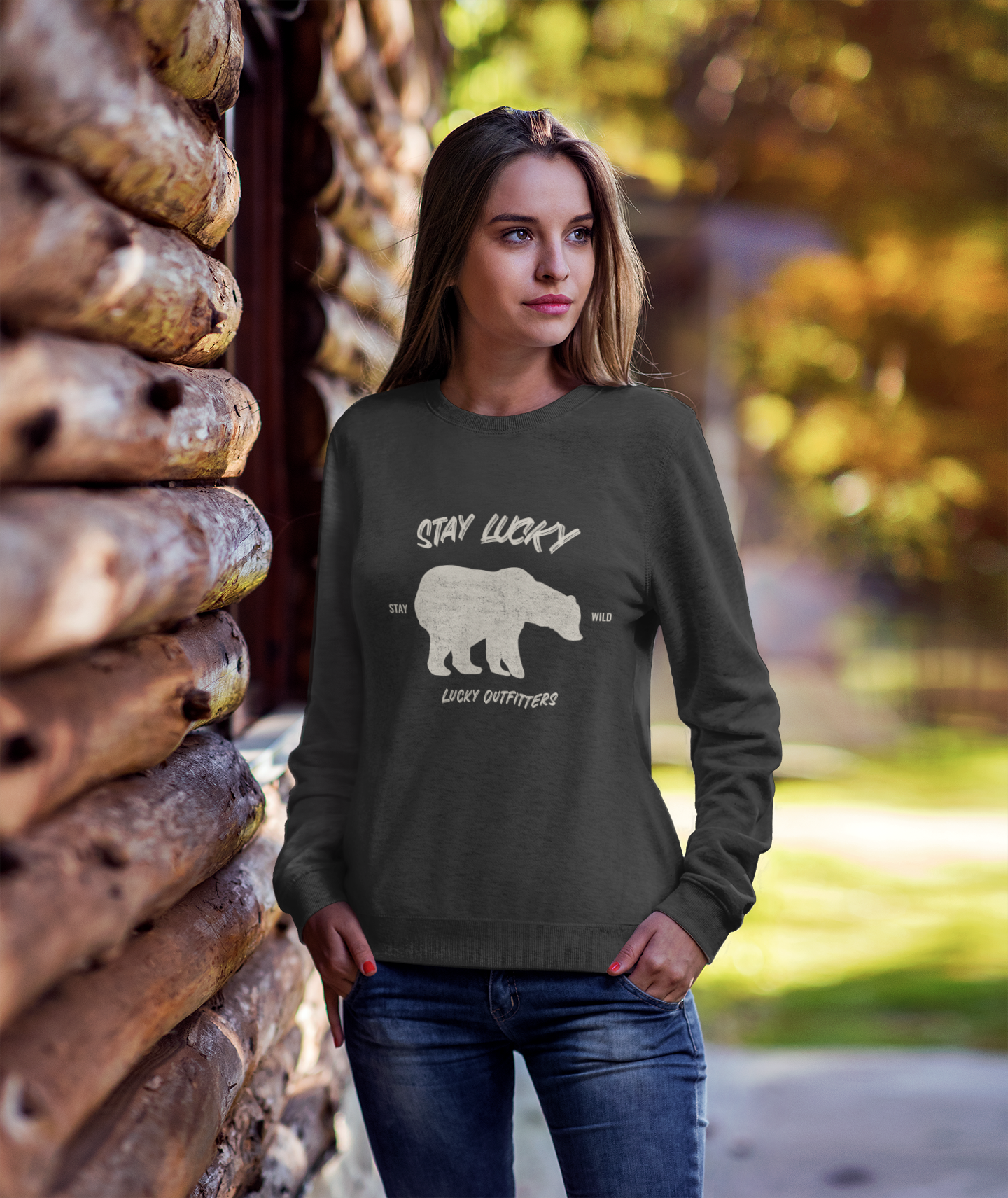 Stay Lucky Bear Unisex Crewneck Sweatshirt (Unisex Sizing) — Vintage Bear Graphic Pullover