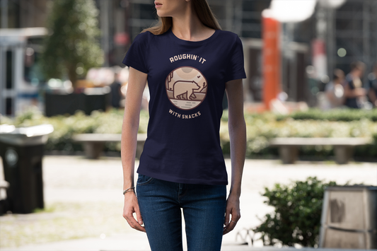Bear Hiking T‑Shirt — "Roughin' It with Snacks" Outdoor Adventure Tee