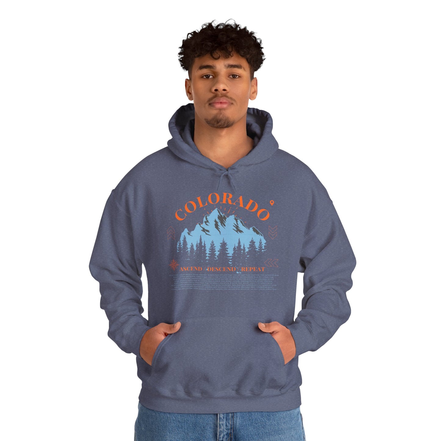 Men's Colorado 14ers Mountain Hoodie — Ascend/Descend/Repeat Mountain Climbing Graphic - Lucky Outfitters Adventure Pullover