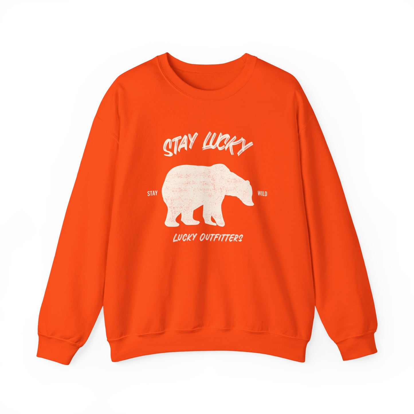 Stay Lucky Bear Unisex Crewneck Sweatshirt (Unisex Sizing) — Vintage Bear Graphic Pullover