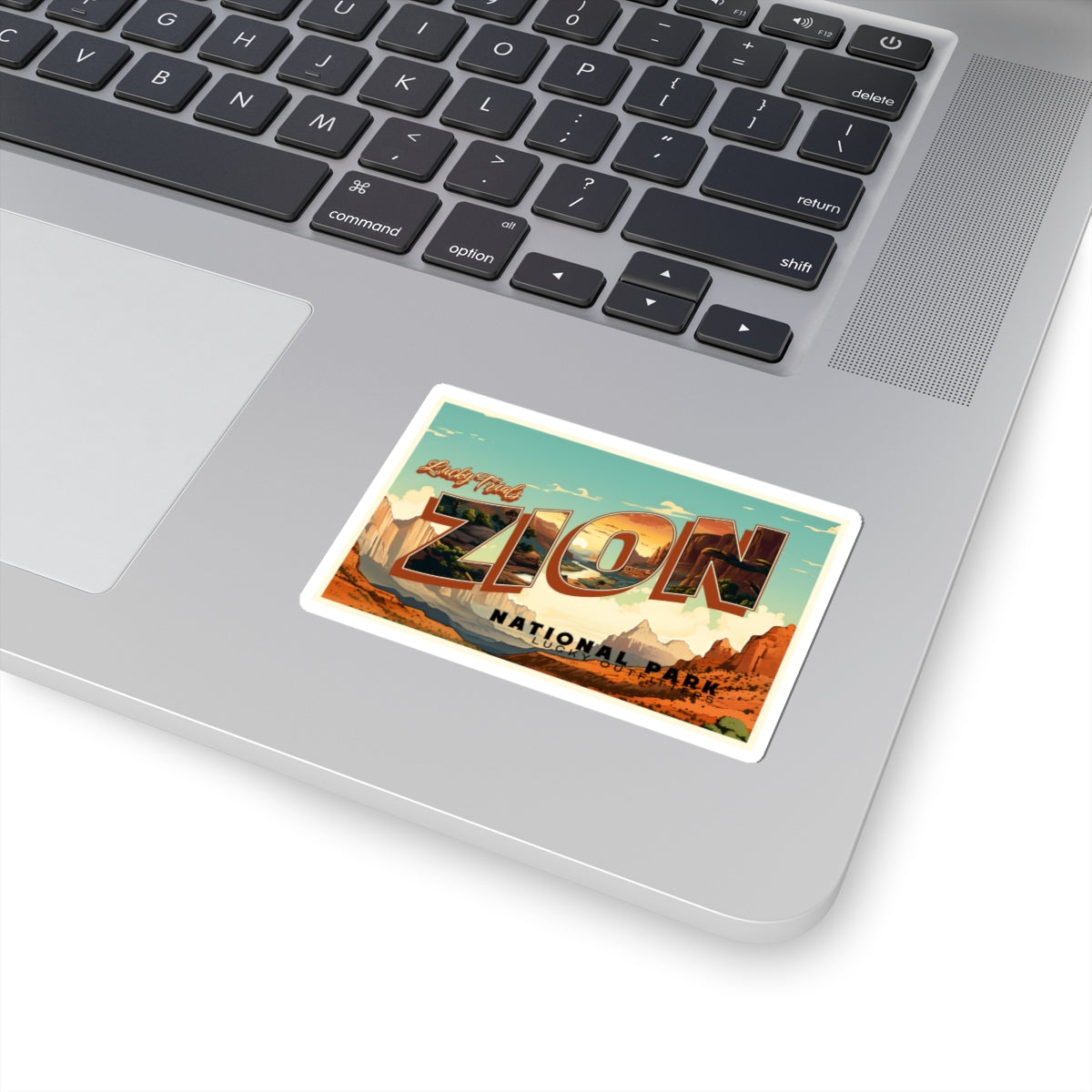 Zion National Park Retro Postcard Sticker — Vintage Travel Kiss-Cut Decal