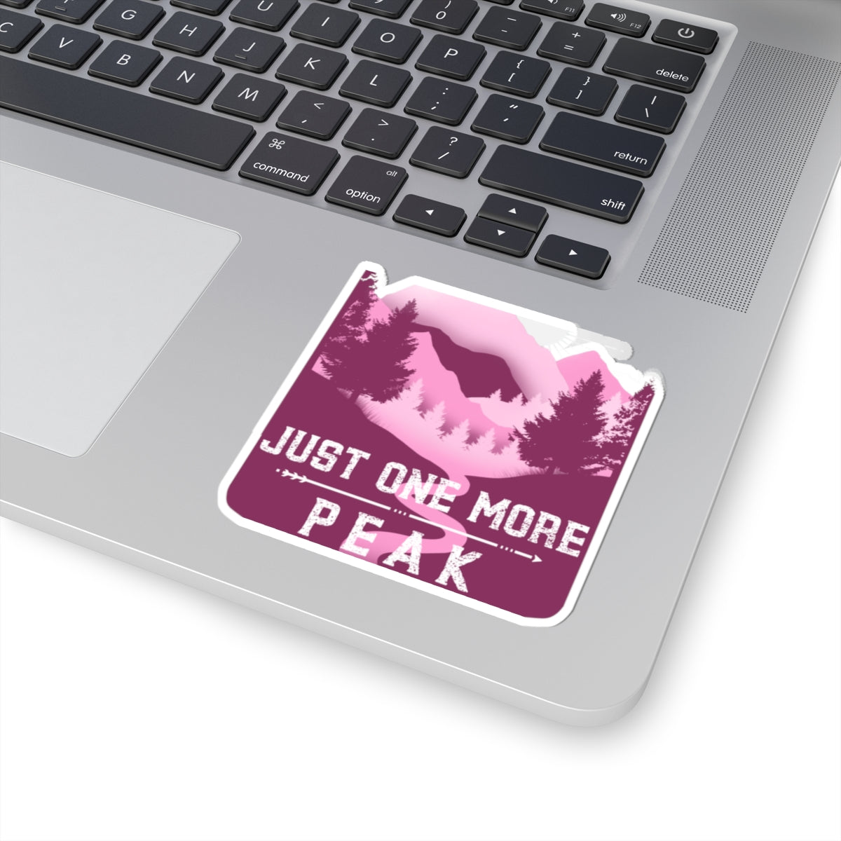Just One More Peak Sticker — Mountain Hiking Kiss-Cut Decal (Pink)