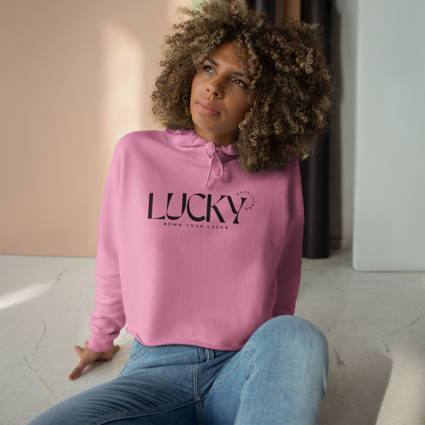 Women's Lucky Outfitters Crop Hoodie — Black logo