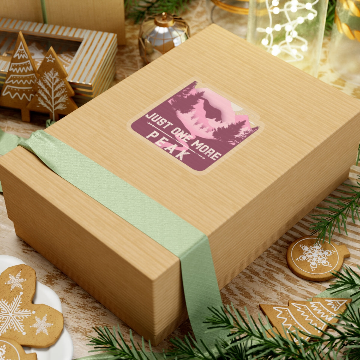 Just One More Peak Sticker — Mountain Hiking Kiss-Cut Decal (Pink)