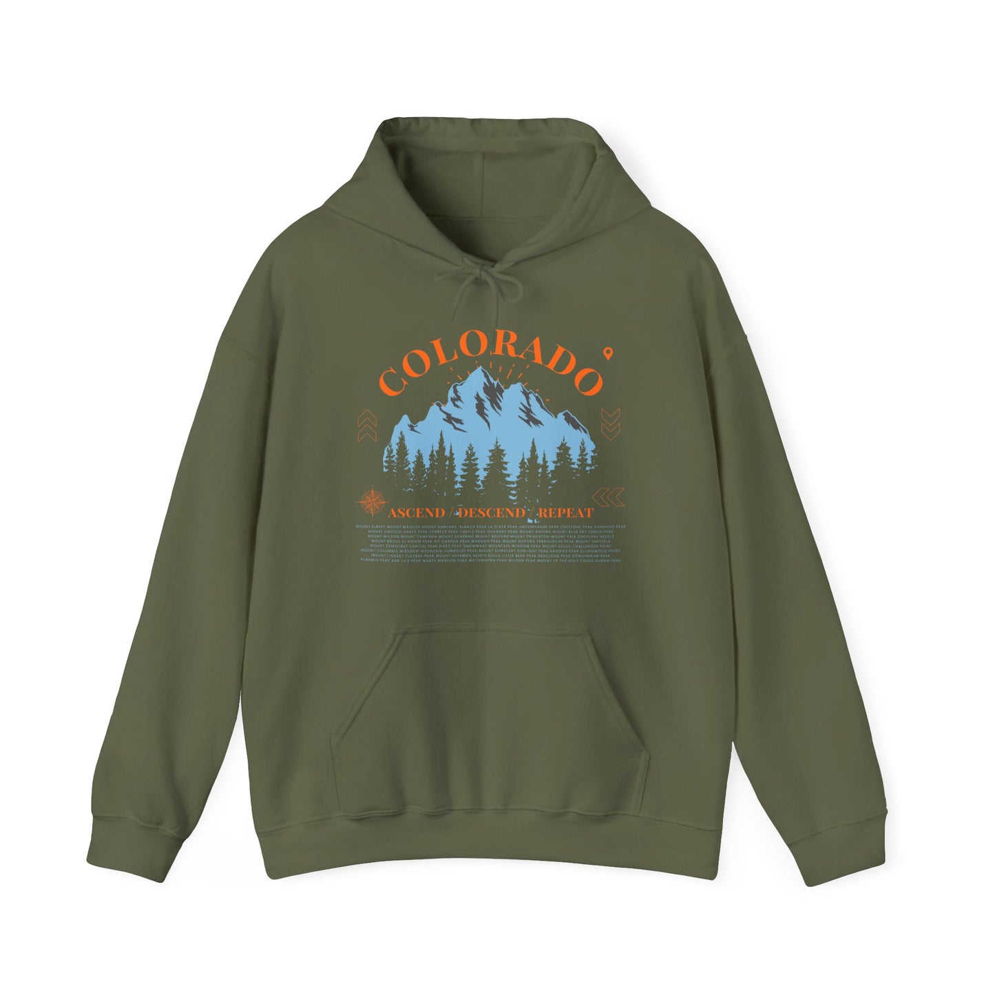 Men's Colorado 14ers Mountain Hoodie — Ascend/Descend/Repeat Mountain Climbing Graphic - Lucky Outfitters Adventure Pullover