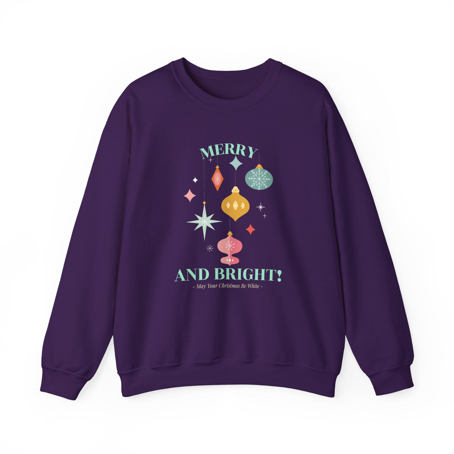 Merry and Bright Christmas Crewneck Sweatshirt (Unisex Sizing) — Retro Ornaments Holiday Sweater